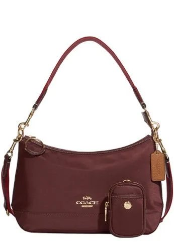 Coach tote bags with a spacious interior and multiple compartments for organizationCOACH CA205 Ellis Classic LOGO Regenerated Nylon and Leather Dual-purpose Bag Wine Red