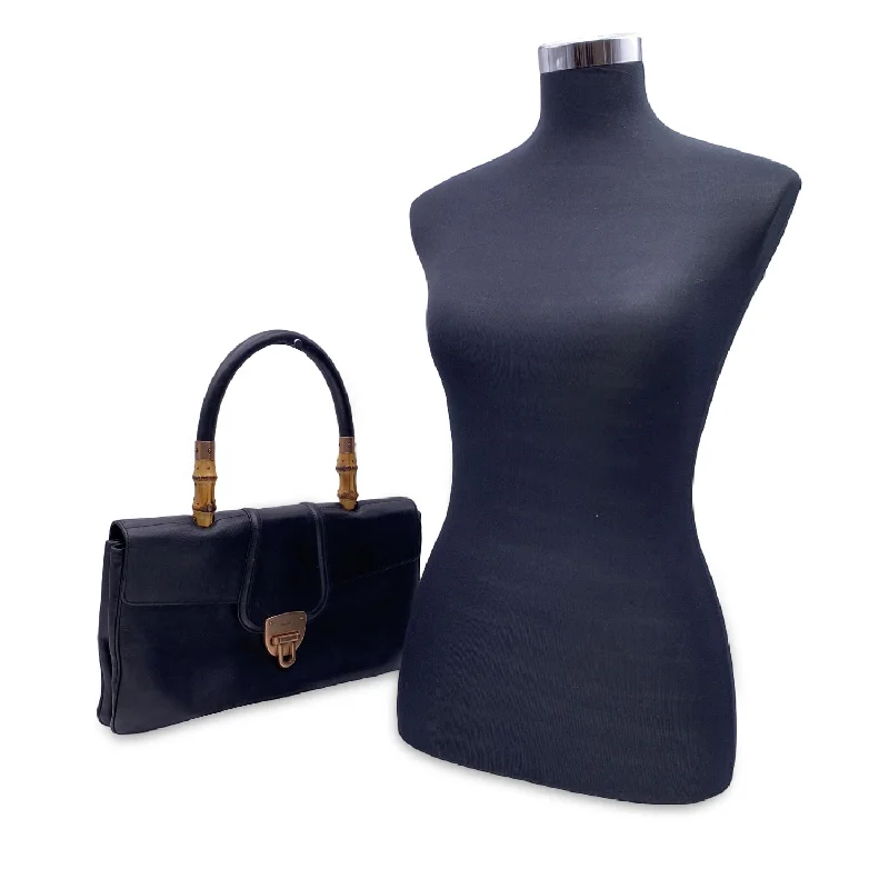 Women Gucci Sylvie bags with a leather - wrapped handleGucci Black Leather Bamboo Detail HandBag Satchel Bag