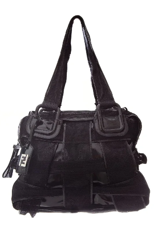 Fendi tote bags with a spacious interior and multiple pockets for daily essentialsFendi CROSSWORDS Black Woven Mesh Tote