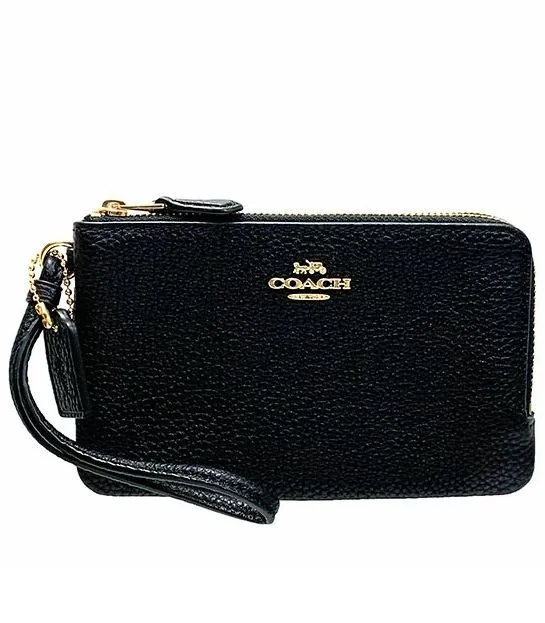 Coach bags with a front - zip pocket for small items like keys and cardsCoach Pebble Leather Double Corner Zip Wristlet 6649