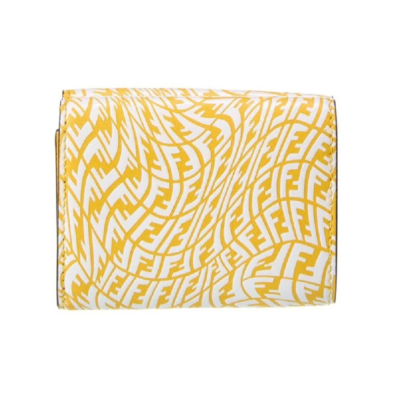 Fendi bags with a zippered interior pocket for separating items and keeping them organizedFendi F is Fendi Yellow Leather Vertigo Print Small Trifold Wallet 8M0395