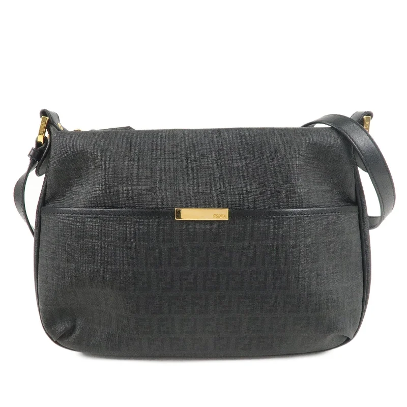 Ladies Fendi crossbody bags with a wide - width strap for enhanced comfort during long - term useFENDI Zucchino Print PVC Leather Shoulder Bag Black 8BT206