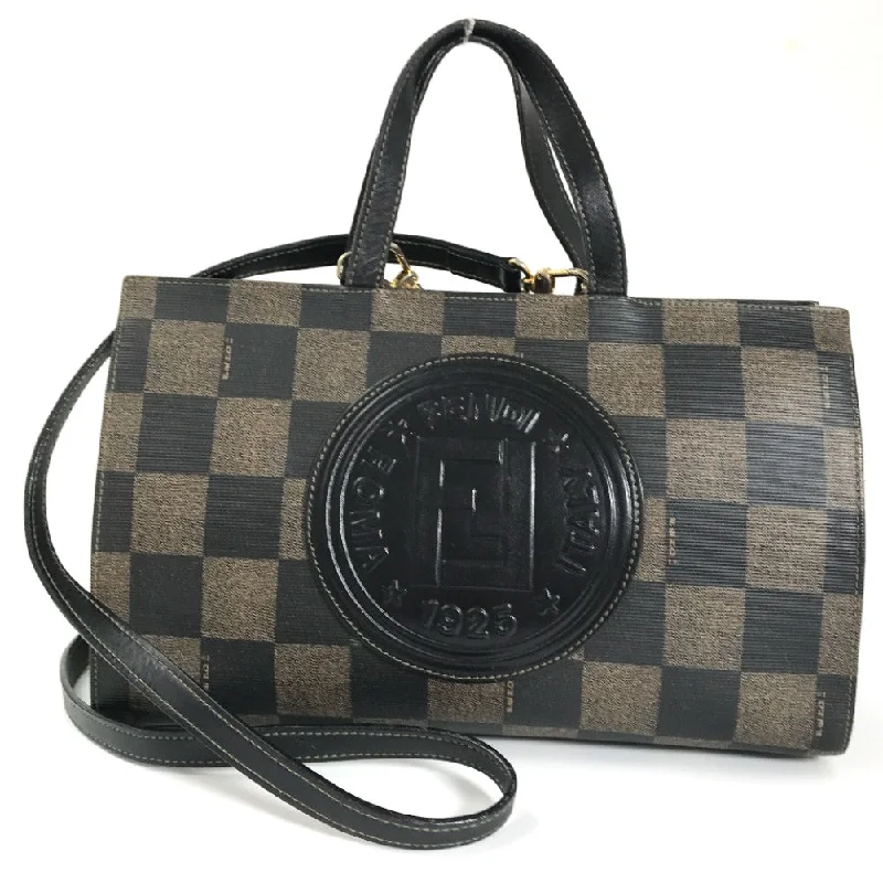 Fendi handbags with a perforated leather detail for a breathable and unique designFendi Canvas Pecan Block Handbag - '10s