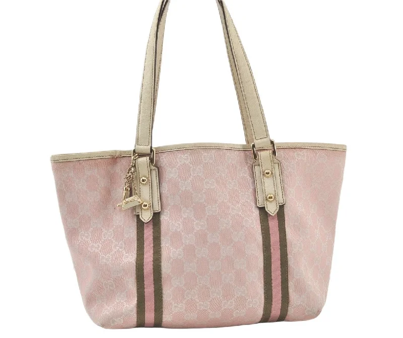 Gucci handbags for women with a metal - framed claspAuthentic GUCCI Sherry Line Tote Bag GG Canvas Leather 137396 Pink 6584K