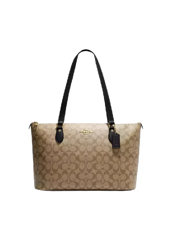 Coach tote bags with a water - resistant lining for practicalityCoach Gallery Tote Bag Signature In Khaki Black CS187