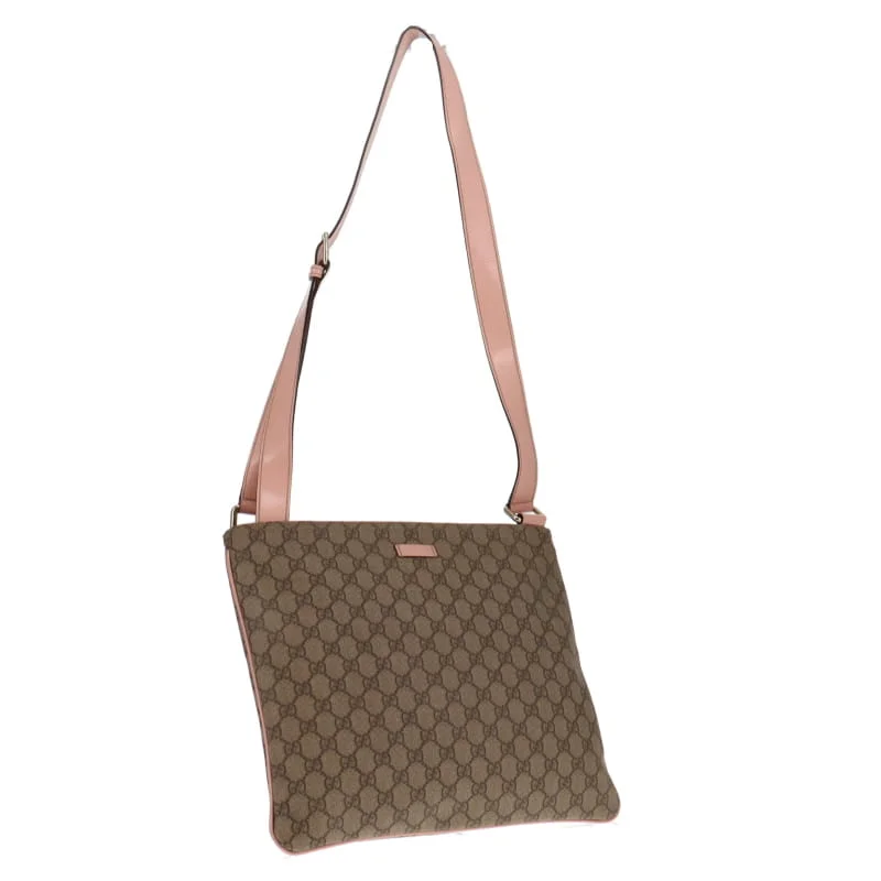 Women Gucci Sylvie bags with a leather - wrapped handleGucci GG Large Supreme Canvas Messenger With Soft Pink Leather Trims