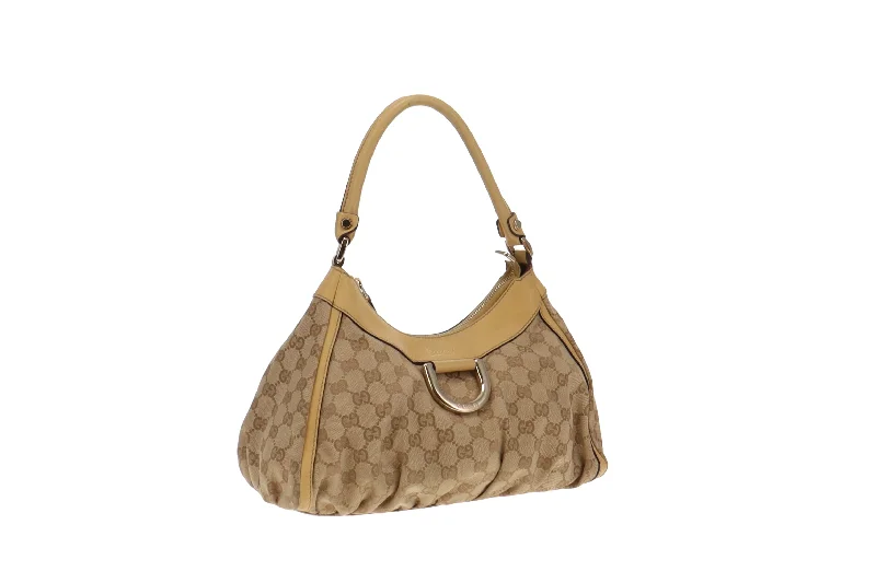 Women Gucci bags with a detachable mirror insideGucci GG Canvas and Lemon Yellow Trim Abbey D Ring Shoulder Bag