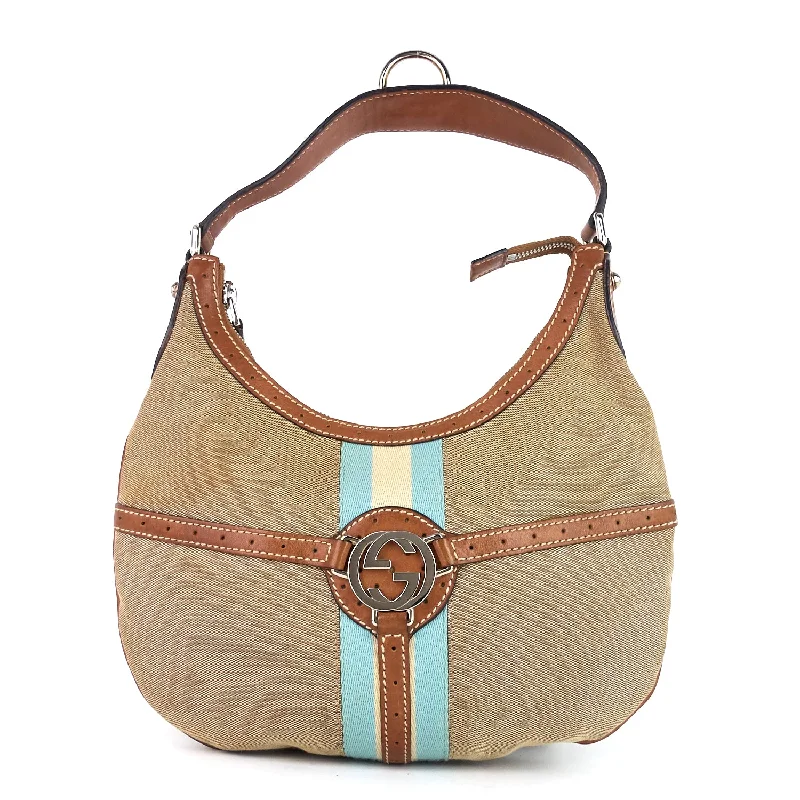 Women Gucci bags with a magnetic snap closure for easy accessWeb Reins Canvas Hobo Bag