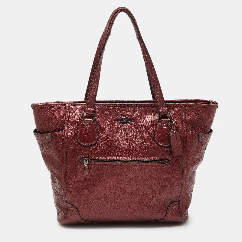 Coach tote bags with a printed Coach logo for brand visibilityMetallic Leather Zip Tote