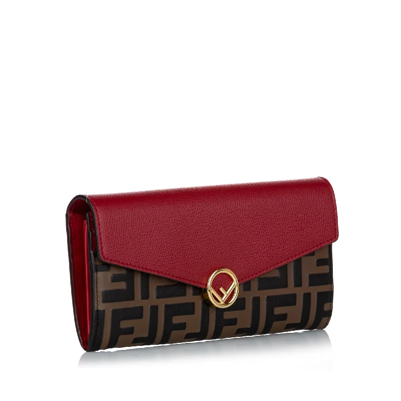 Fendi tote bags with a snap - button closure and a decorative charm for a fashionable and personalized lookFendi F is Fendi Zucca Leather Wallet on Chain (SHG-29267)