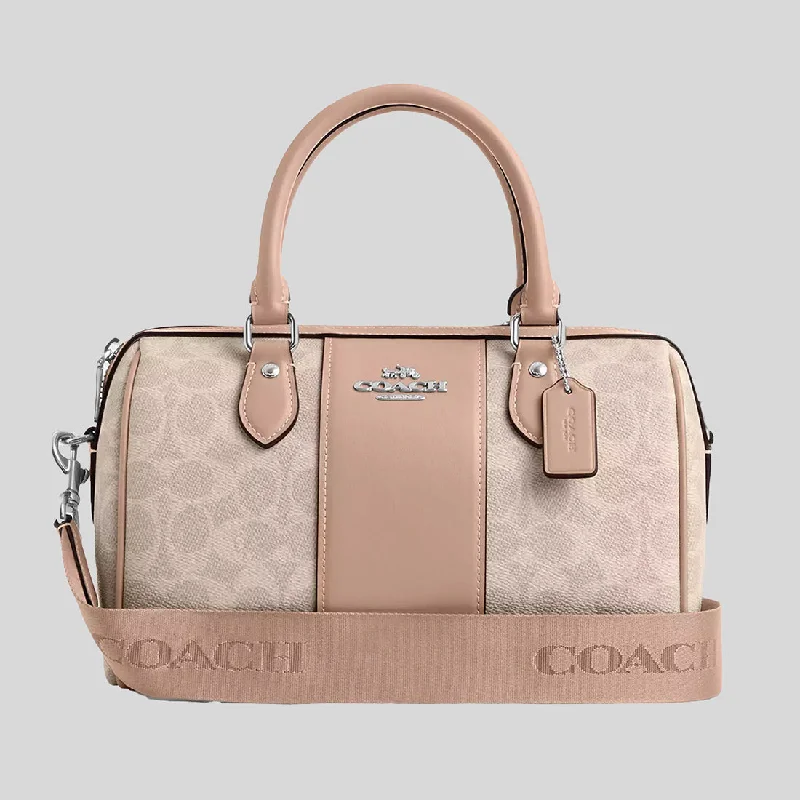 Coach Dempsey bags with a crystal - embellished C - logo for added luxuryCOACH Rowan Satchel Bag In Signature Canvas Sand/Taupe CW376