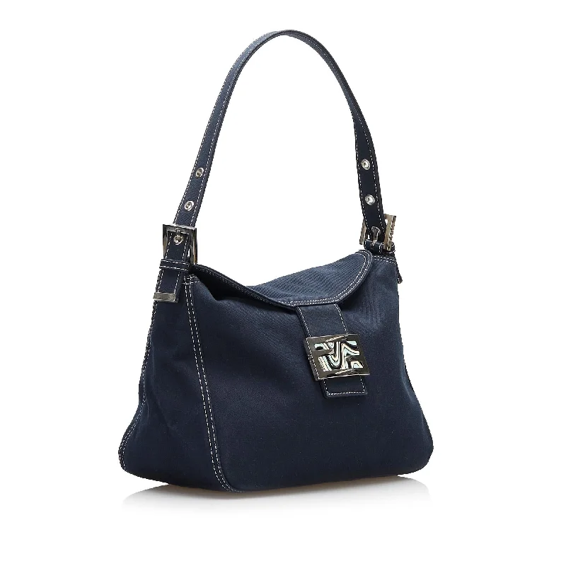 Fendi tote bags with a snap - button closure and a decorative charm for a fashionable and personalized lookFendi FF Marble Logo Shoulder Bag (SHG-FeEgbf)