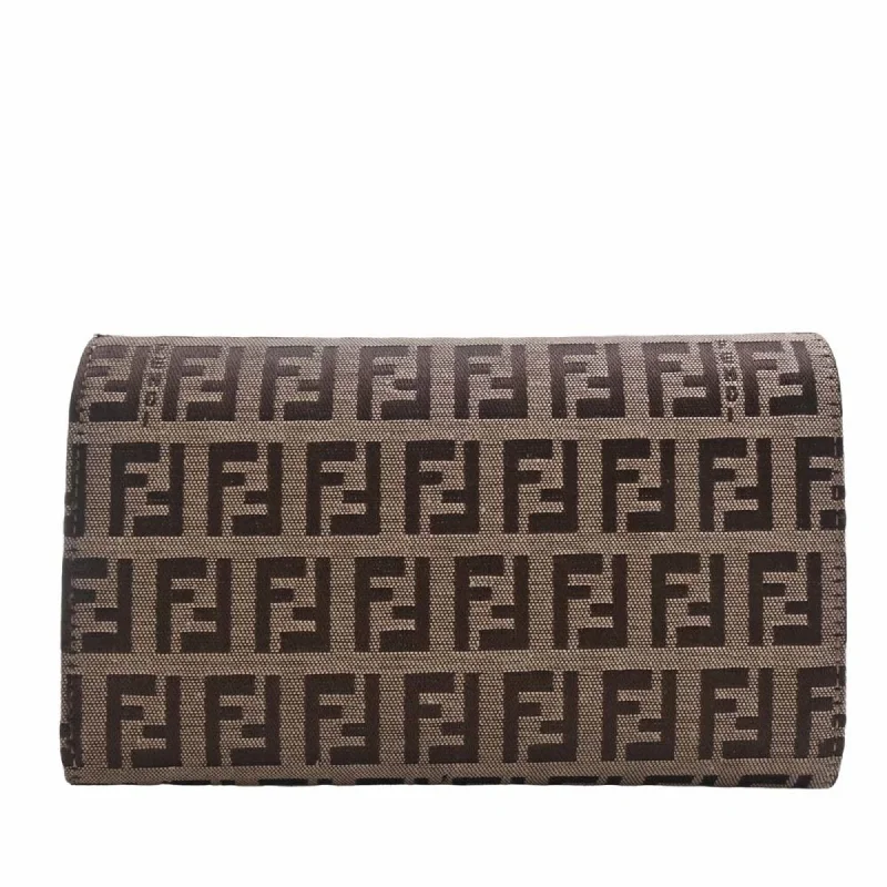 Ladies Fendi Peekaboo bags with a hand - carved leather detail for a unique and artisanal touchFENDI Canvas Zucchino Trifold Wallet 8M0011 Beige Ladies