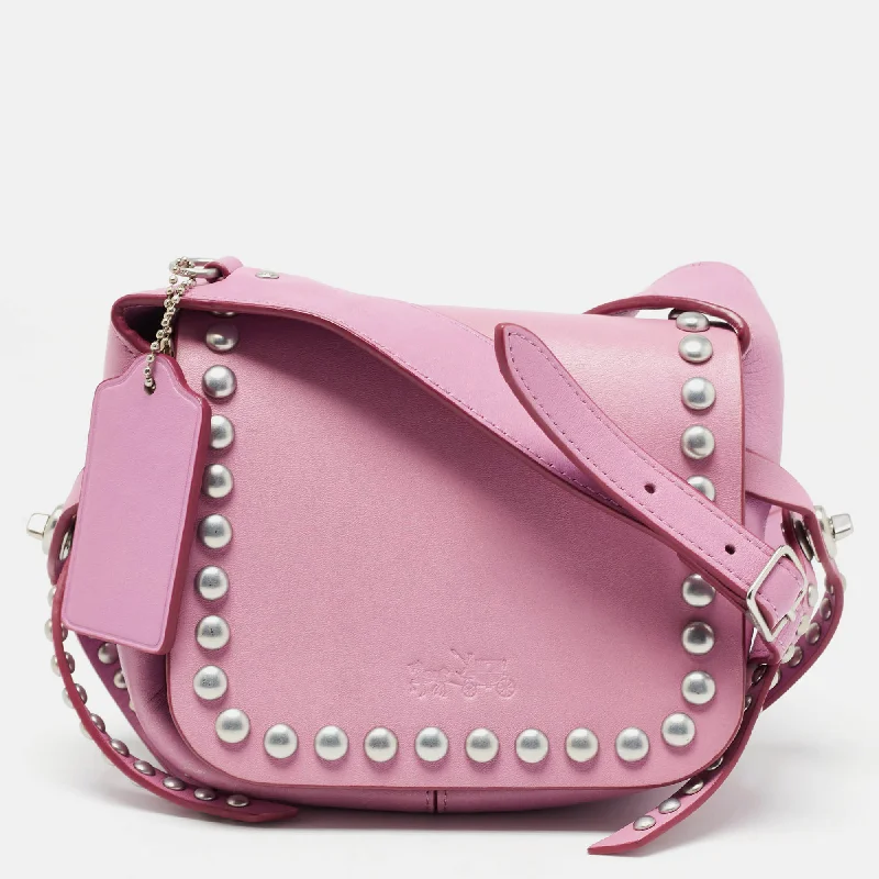 Coach bags with a back - zip pocket for storing valuables securelyPink Leather Rivet Dakotah Crossbody Bag