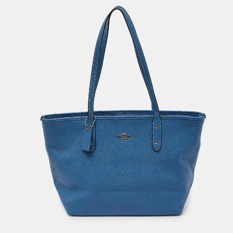 Coach Rogue bags with a detachable shoulder strap for versatile carryingBlue Leather City Zip Tote