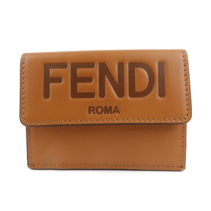 Ladies Fendi Peekaboo bags with gold - toned hardware for a touch of luxuryFENDI Roma Leather Micro Tri-fold Wallet Brown 8M0395