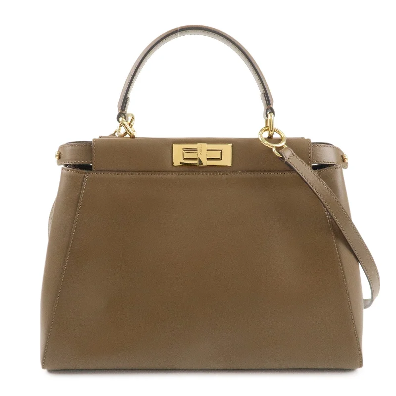 Fendi tote bags with a water - resistant lining for practicality during rainy daysFENDI Peekaboo Regular 2Way Shoulder Bag Hand Bag Brown 8BN226