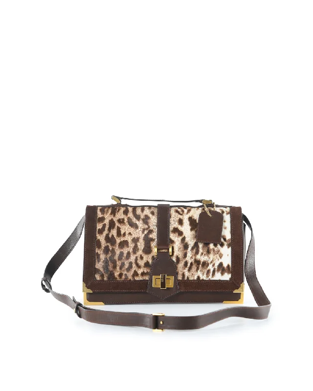 Fendi bags with a detachable mobile phone holder for on - the - go connectivityFENDI Brown Leather and Animal Print Pony Hair Crossbody Bag