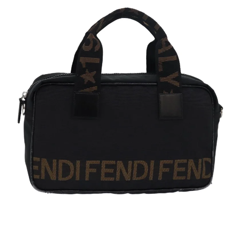 Fendi tote bags with a solar - powered charging panel for eco - friendly chargingFENDI Hand Bag Canvas Black Brown  bs15716