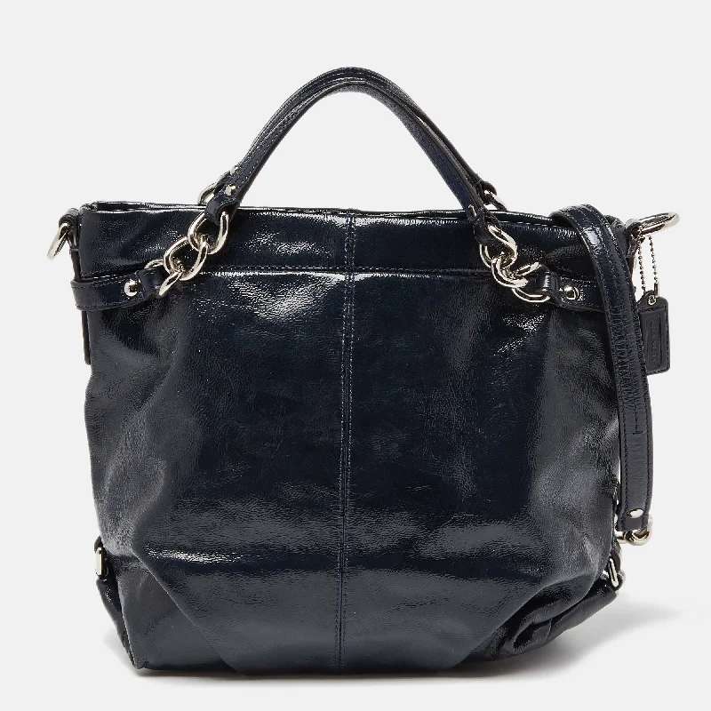 Coach Borough bags with a contrast - stitched handle for a unique lookBlue Patent Leather Brooke Hobo