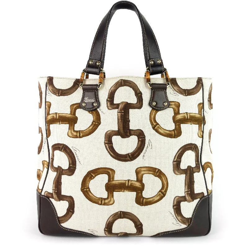 Gucci backpacks for women with a hidden back pocketBamboo Horsebit Print Canvas Tote Bag