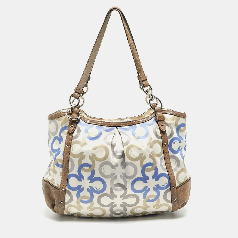 Coach bags with a detachable mirror inside for quick touch - upsMulticolor Signature Satin and Leather Hobo