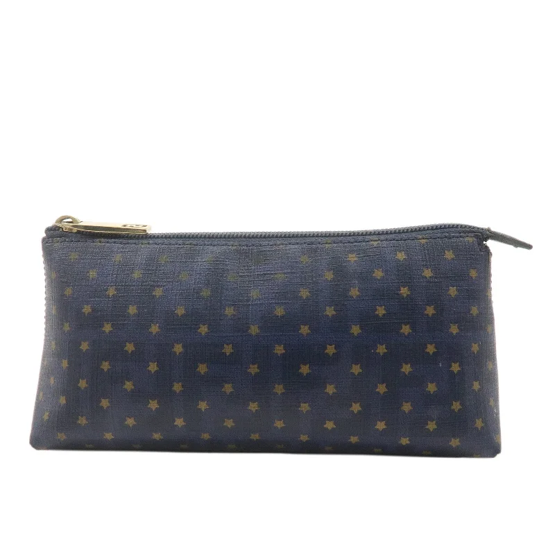 Fendi By The Way bags with a 3D - printed FF logo for a modern and textured lookFENDI Zucca PVC Leather Star Print Cosmetic Pouch Navy 7N0038