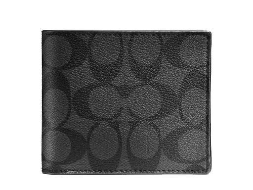 Coach bags with a detachable mobile phone holder for on - the - go useCOACH COMPACT ID SIGNATURE WALLET CHARCOAL BLACK