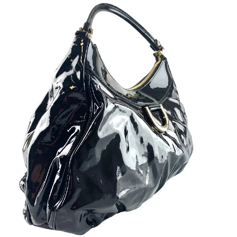 Women Gucci bags with a magnetic snap closure for easy accessGucci Black Patent D Ring Hobo