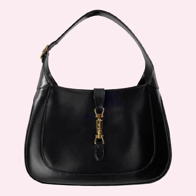 Gucci handbags for women with a metal - framed claspGucci Jackie Leather Shoulder Bag with Crossbody Strap, Black Leather