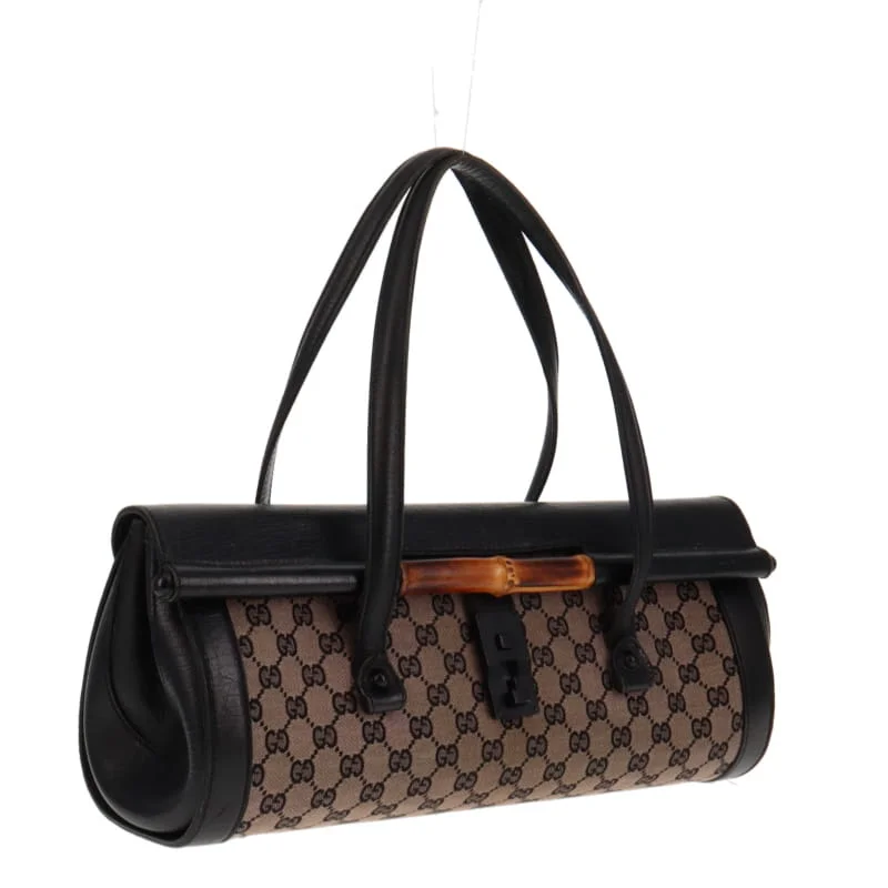 Women Gucci bags with a front - zip pocket for small itemsGucci Black GG Canvas & Leather Bullet Bag