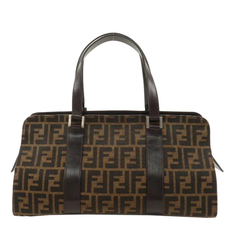 Medium - sized Fendi shoulder bags in rich, deep colors like burgundy for a sophisticated appearanceFENDI Zucca Canvas Leather Handbag Brown Black 16309