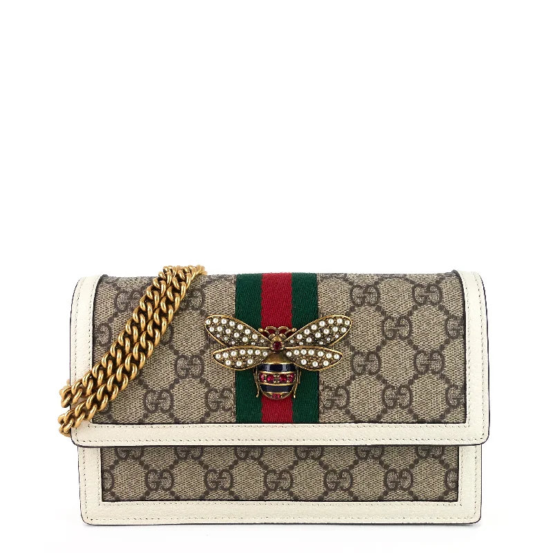 Ladies Gucci Dionysus bags with a chain - link shoulder strapQueen Margaret Mini GG Supreme Canvas Crossbody Bag