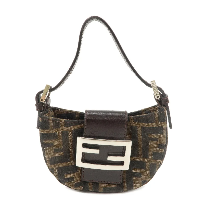 Fendi bags with a detachable camera holder for photography enthusiastsFENDI Zucca Canvas Leather Pouch Mini Bag Brown Black 26673