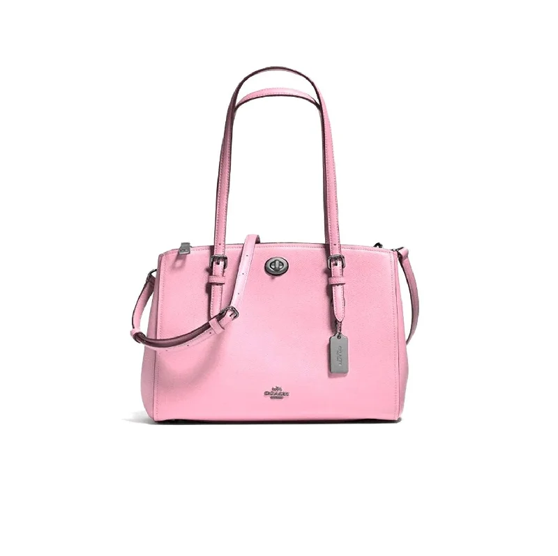 Coach bags with a front - zip pocket for small items like keys and cardsCOACH TURNLOCK CARRYALL 29 IN CROSSGRAIN LEATHER Dustry Rose Pink Bag New