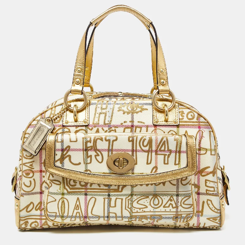 Medium - sized Coach shoulder bags in rich, deep colors for a sophisticated appearanceGold PVC and Leather Graffiti Tattersall Satchel