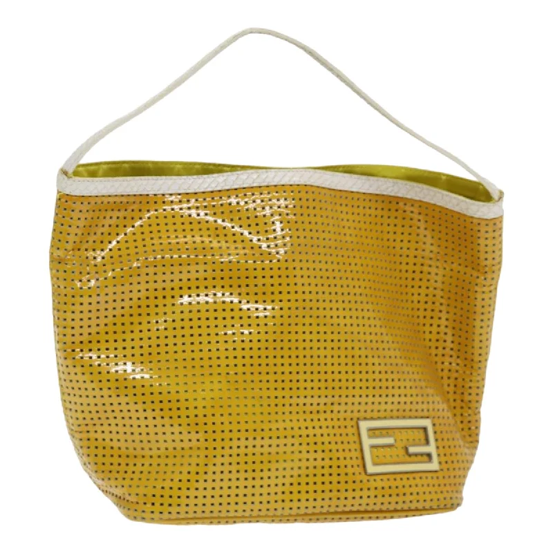 Fendi bags with a leather - bound notebook insert for jotting down notesFENDI Hand Bag Enamel Yellow White Silver  85528