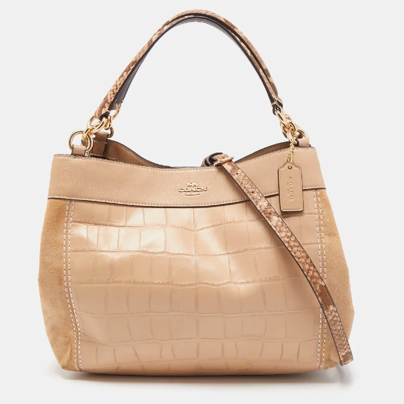 Coach crossbody bags with a woven leather strap for a unique textureBeige Suede, Croc and Python Embossed Leather Small Lexy Shoulder Bag