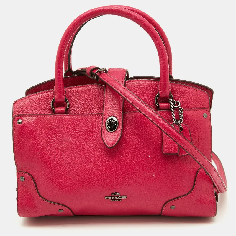 Coach Dempsey bags with a contrast - colored interior for visual interestPink Leather Mercer 24 Satchel