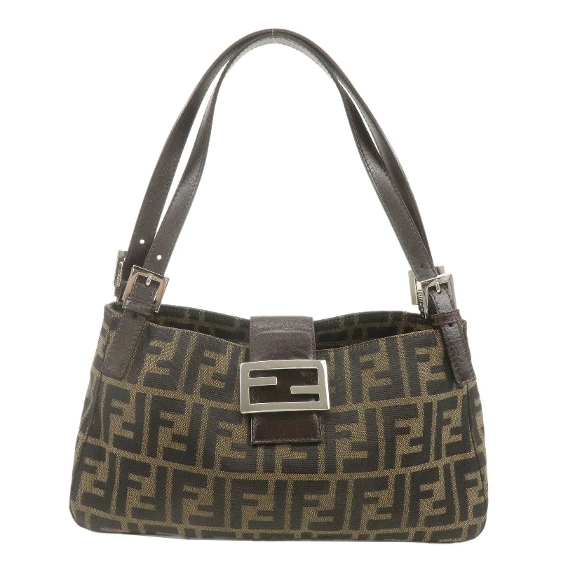 Fendi crossbody bags with a faux fur trim for a warm and stylish winter accessoryFENDI Zucca Canvas Leather Shoulder Bag Brown Black 234826583