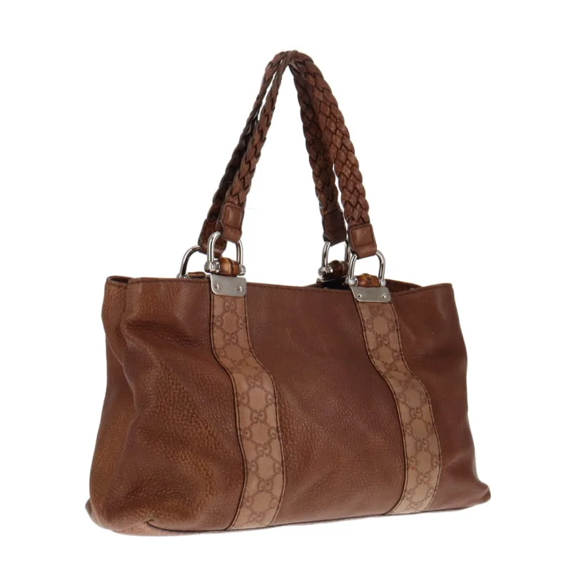 Women Gucci bags with a snap - button closure and a decorative charmGucci Brown Bamboo Bar Tote