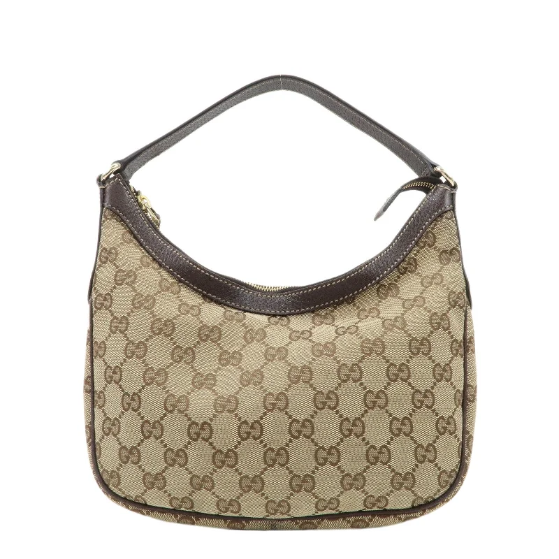 Gucci handbags for women with a metal - framed claspGUCCI GG Canvas Leather Shoulder Bag Hand Bag Brown Beige 154395