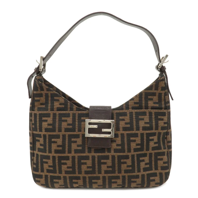 Fendi crossbody bags with a detachable coin purse for added functionality and convenienceFENDI Zucca Canvas Leather Shoulder Bag Brown Black 26569