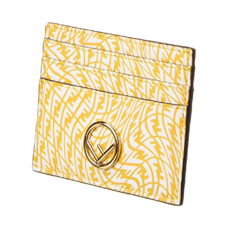 Fendi bags with a back - zip pocket for storing valuables securelyFendi F is Fendi Yellow Leather Vertigo Print Card Case Wallet 8M0445