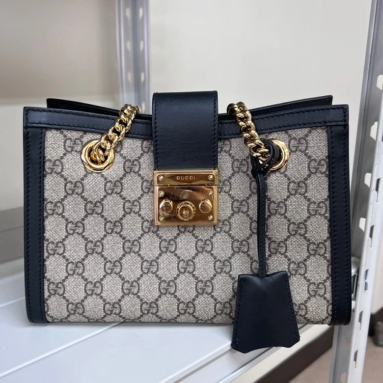 Gucci tote bags for women with a spacious interiorGucci GG Supreme Padlock Chain Shoulder Bag,Beige