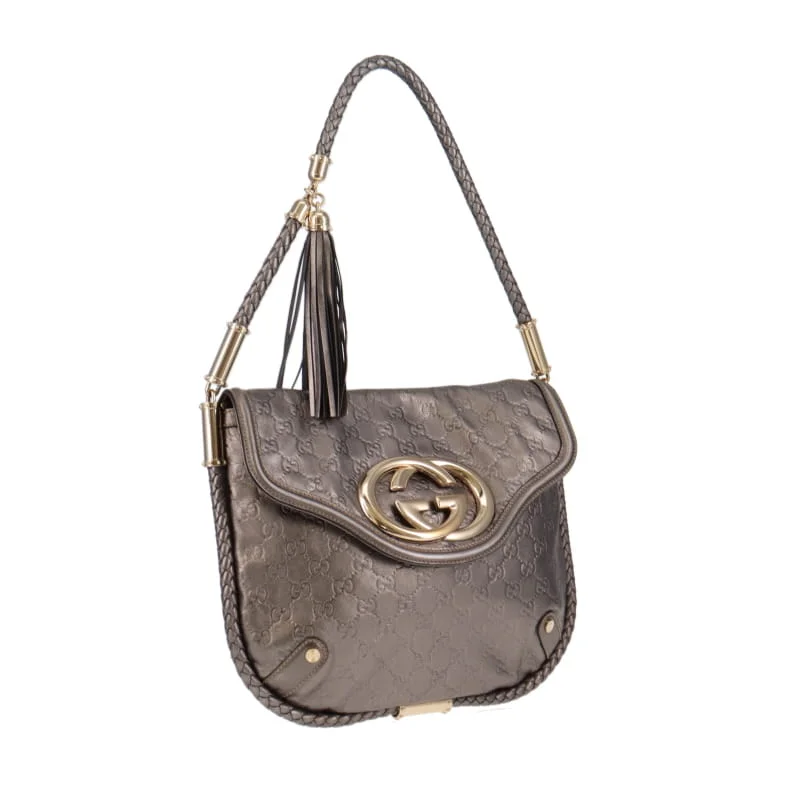 Ladies Gucci Dionysus bags with a detachable shoulder strapGucci Britt Tassel Guccisima Metallic Grey Shoulder Bag SH