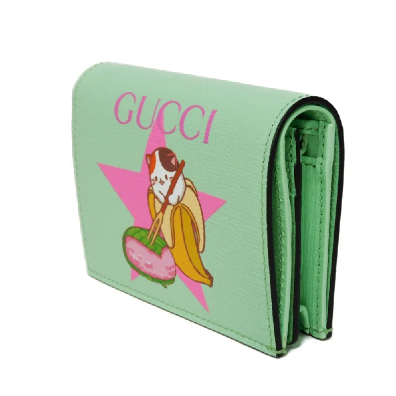 Gucci tote bags for women with a spacious interiorGUCCI Bifold Wallet 701009 U22AG 3067 Textured leather Mint green logo Bananya Compact Wallet Women Used