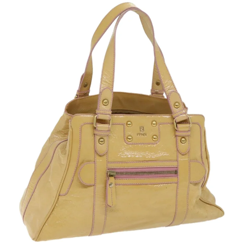 Fendi tote bags with a double - zip closure for enhanced securityFENDI Hand Bag Enamel Beige  bs12356