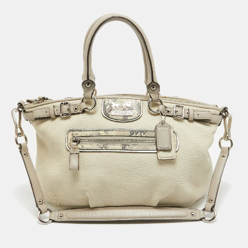 Coach Dempsey bags with a crystal - embellished C - logo for added luxuryLight Grey Snake Embossed and Leather Sophia Madison Satchel