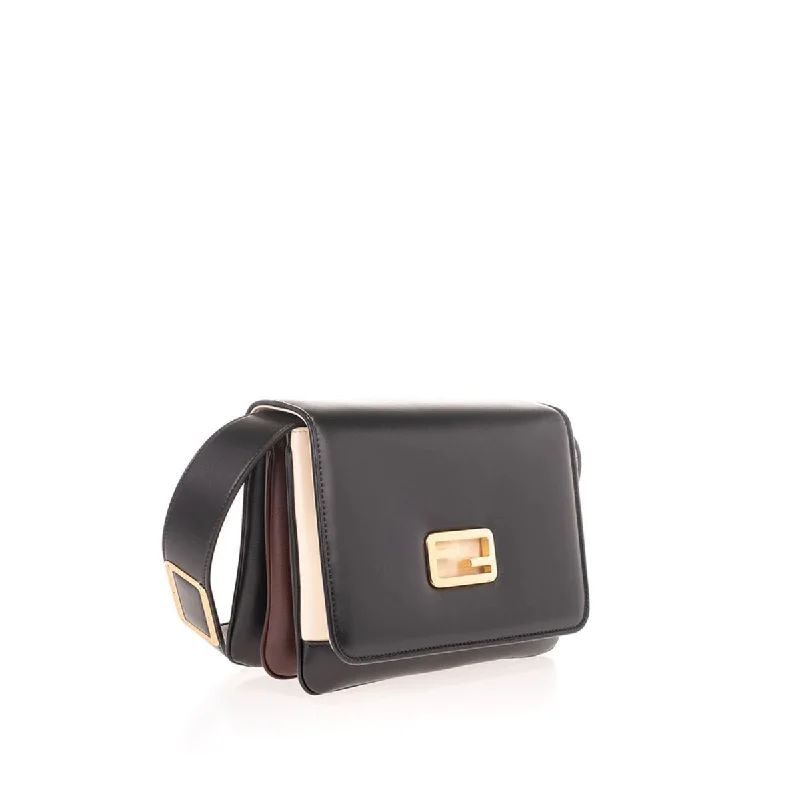 Fendi bags with a Bluetooth - enabled key finder for never losing keys againFendi Id Flap Tricolor Black Leather Small Shoulder Bag 8BT328